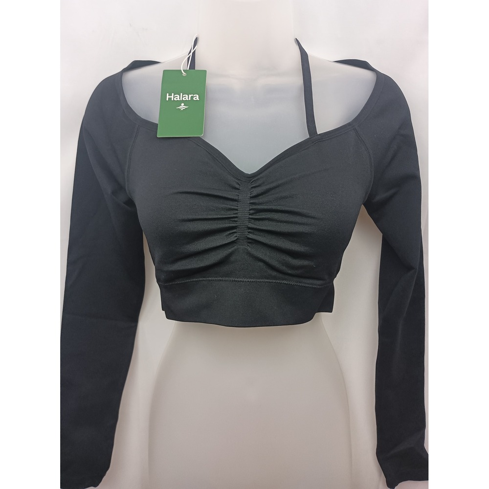 Halara S nwt oneform seamless flow halter long sleeve cropped yoga sports top